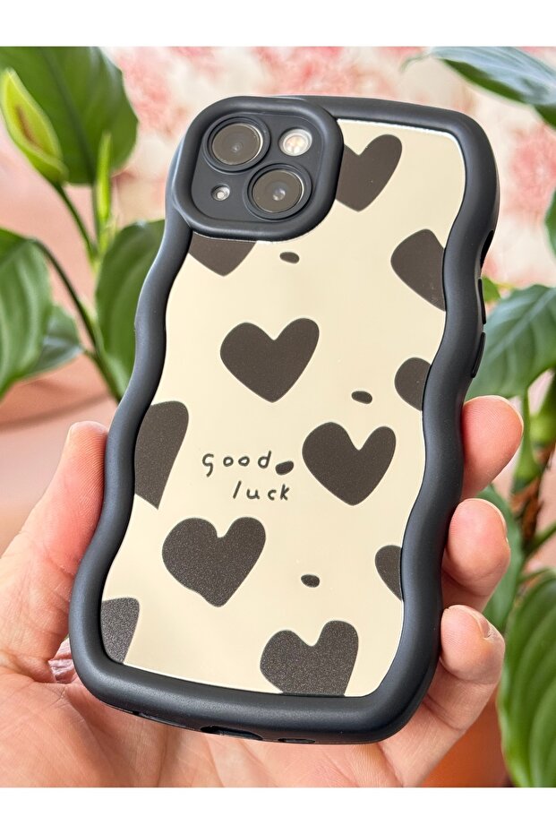 iPhone 14 Plus / 15 Plus Compatible Case Mirrored Heart Pattern Soft Edge Camera Protected Silicone - 4