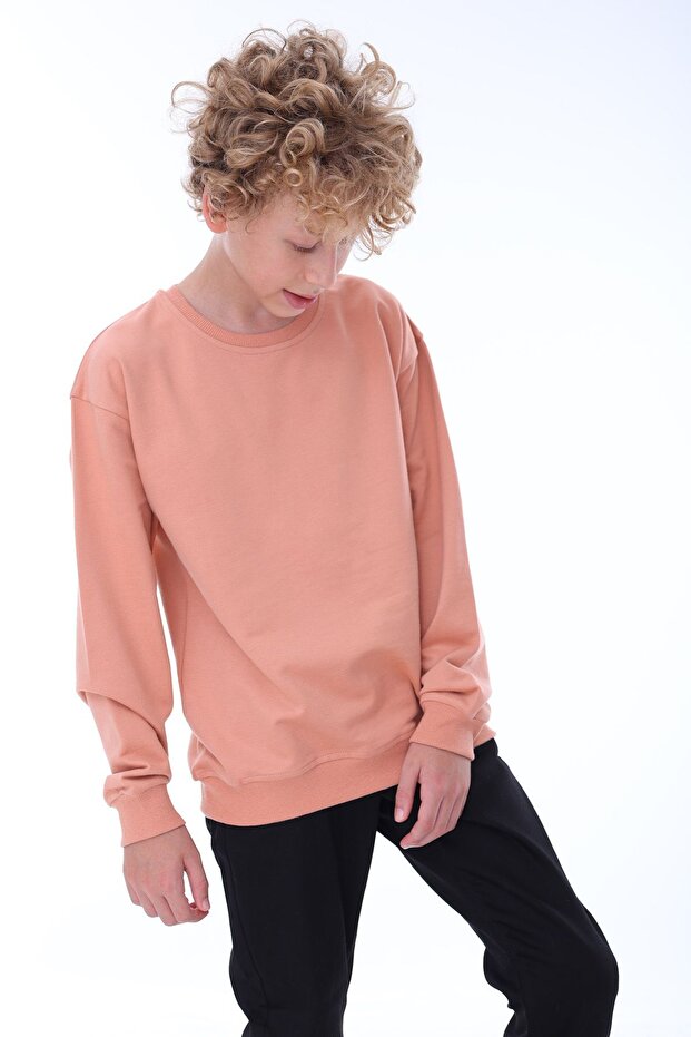 Oversize Unisex Basic Plain Turquoise Color 100% Cotton Sweatshirt