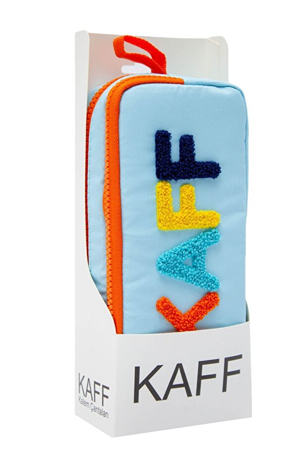 01108 Blue Color Orange Zippered Waterproof Bondit Fabric Plush Printed Double Eyed Pen Holder