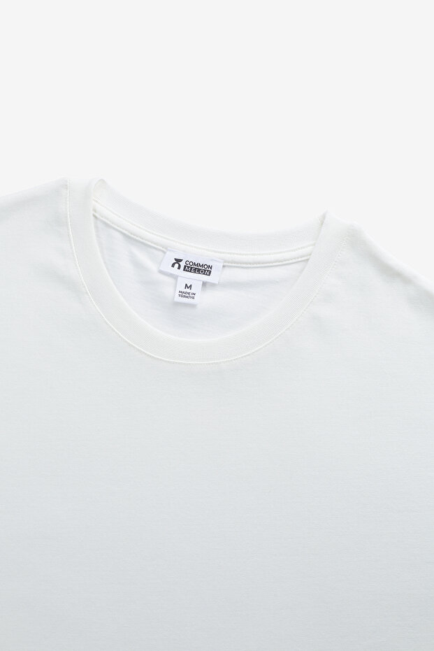 Kadın %100 Pamuklu Oversize Basic Tişört Beyaz - 3