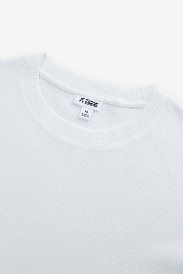 Erkek Waffle Oversize Basic T-shirt Beyaz - 3