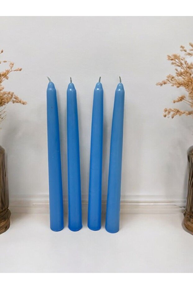 Şamdan Mum Seti 10'lu Mavi Dekoratif Mum - 4
