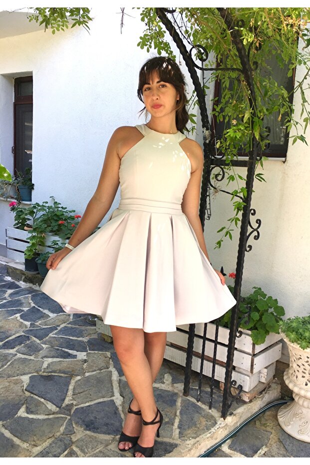 Girl's Silver Gray Color Crepe Fabric Short Evening Dress