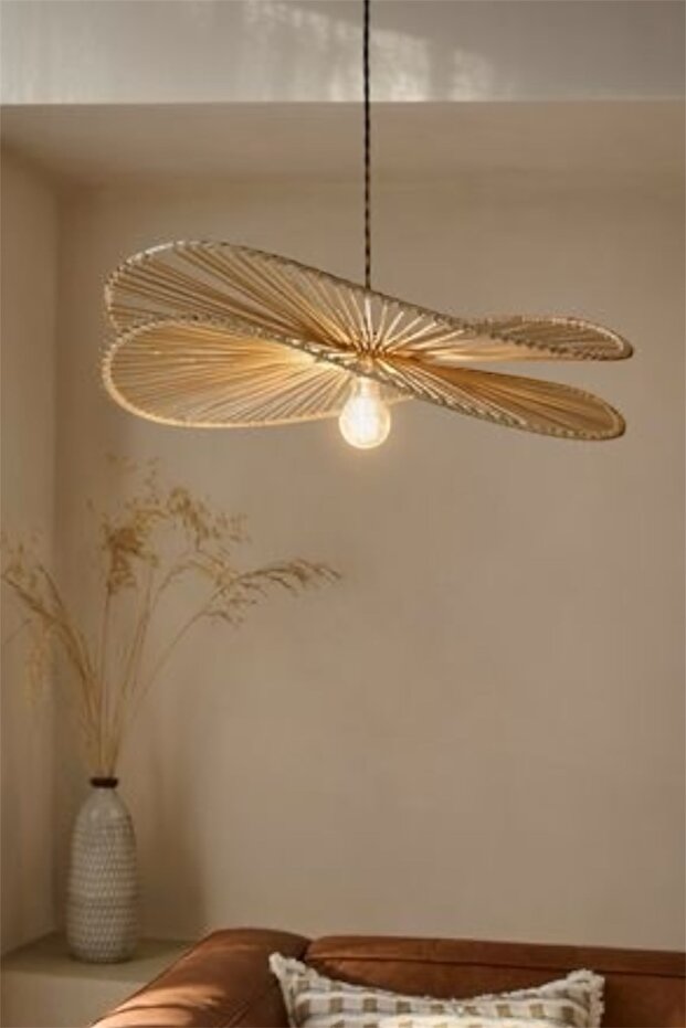 Hasır Sarkıt Avize 2 Şeritli avize / Bohem avize / Salon Modern Avize / Hasır Rattan Bambu Avize - 1