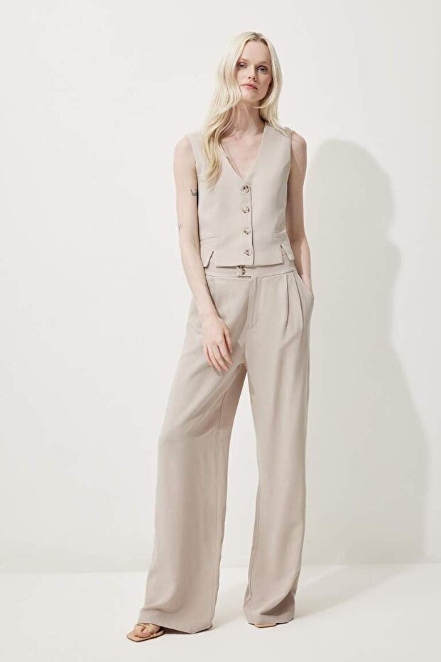 Wide Leg Wide Leg Long Length Linen Blended Fabric Palazzo Pants E0112Ax25Sp