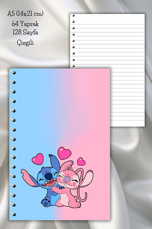 Stitch Spiraled Lined School Notebook - 64 Sheets, (14x21 Cm) - 1