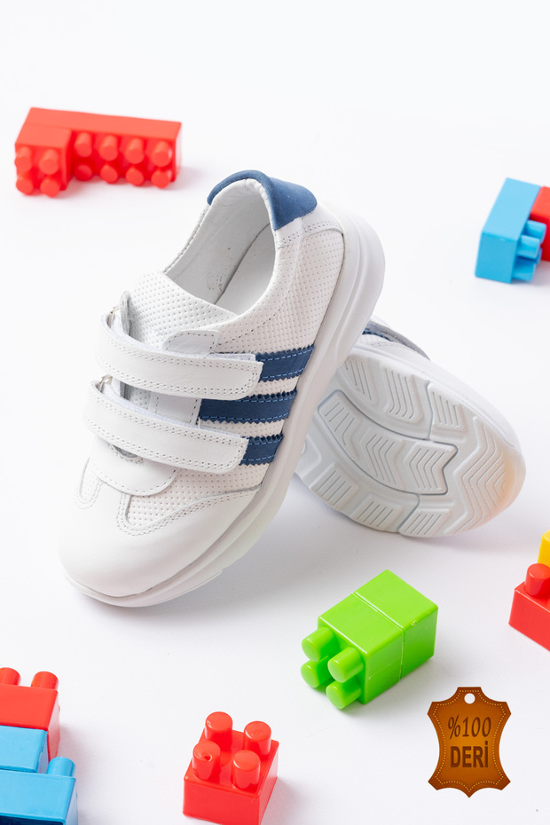 White Genuine Leather Orthopedic Velcro Boys' Sports Shoes