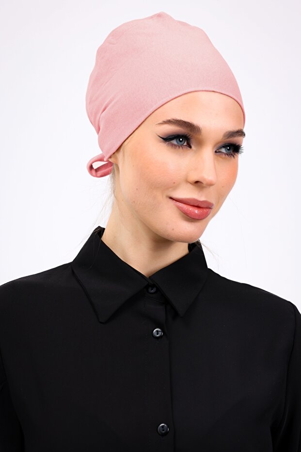 Plain Seamless Combed Cotton Bonnet Powder - Women's Hijab Tie Underwear Bonnet Pink