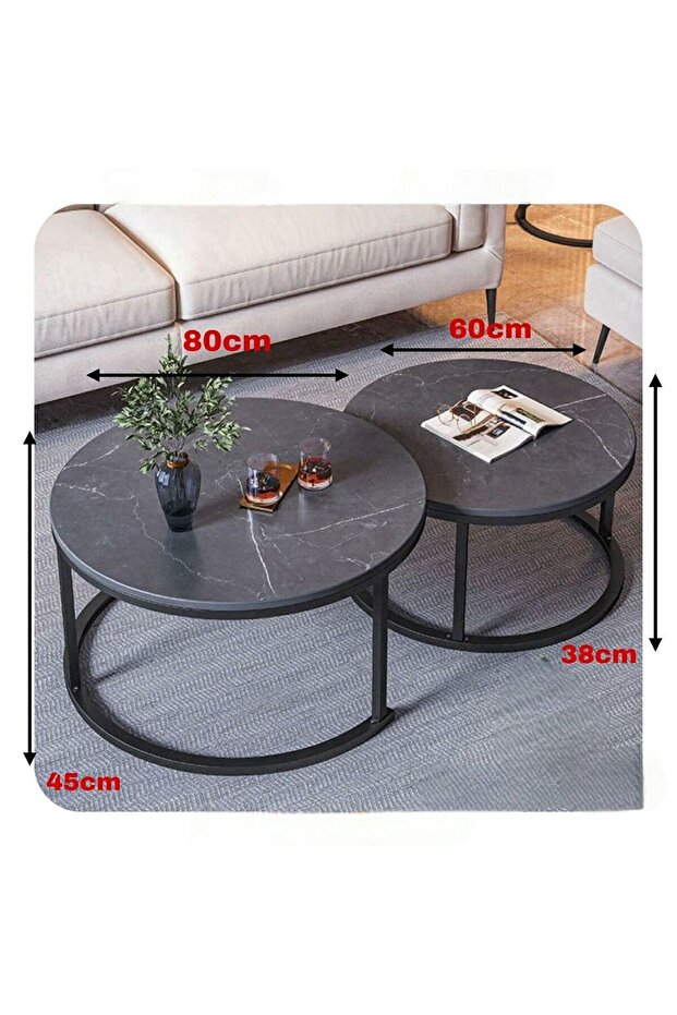 Nested Round Coffee Table Set of Two (Large 80*45 cm and Small 60*38 cm) - 1
