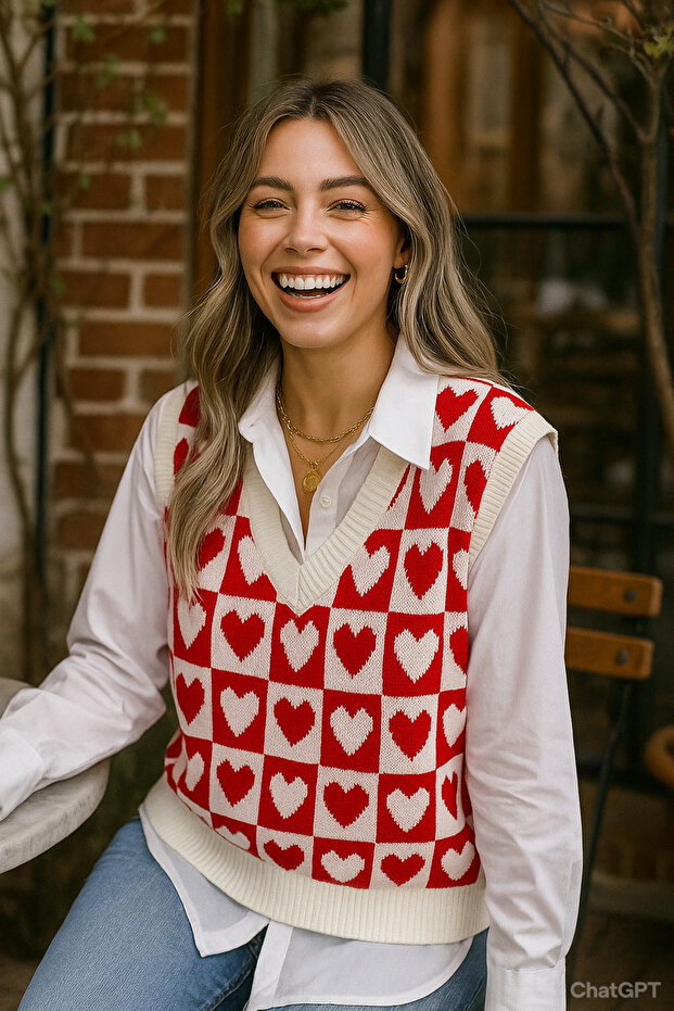 Kadın kırmızı oversize triko süveter - 2