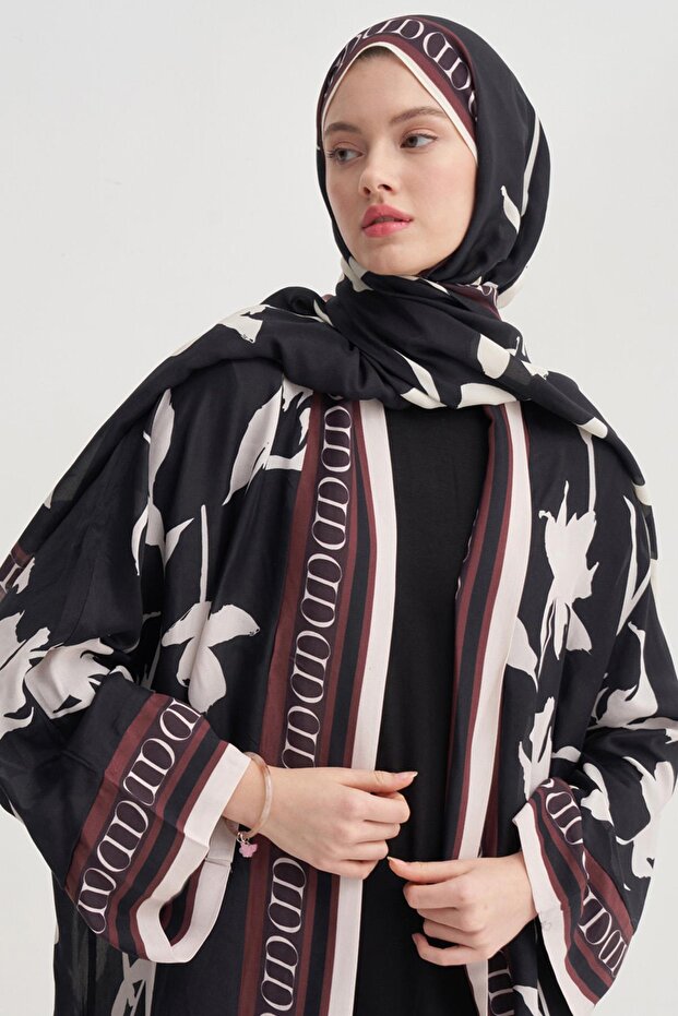 Azelina Siyah Monogram Floş Şal - 3