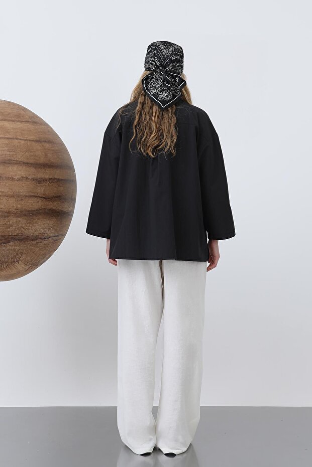 Kadın Kol Detaylı Basic Gömlek - 20655GML - Siyah - 6