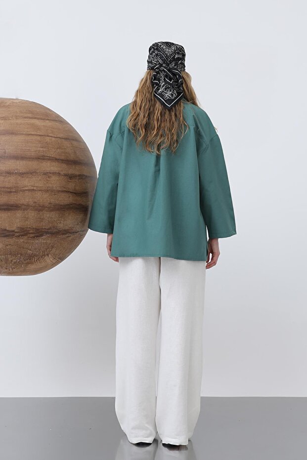 Kadın Kol Detaylı Basic Gömlek - 20655GML - Yeşil - 6