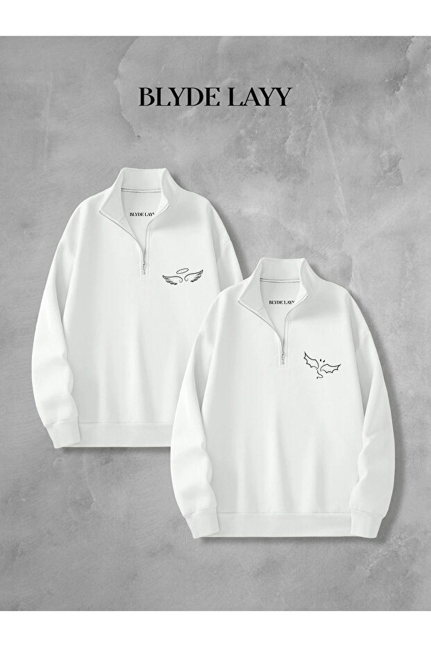 Angel-Demon Stand Collar 3 Thread Double Combination Sweatshirt