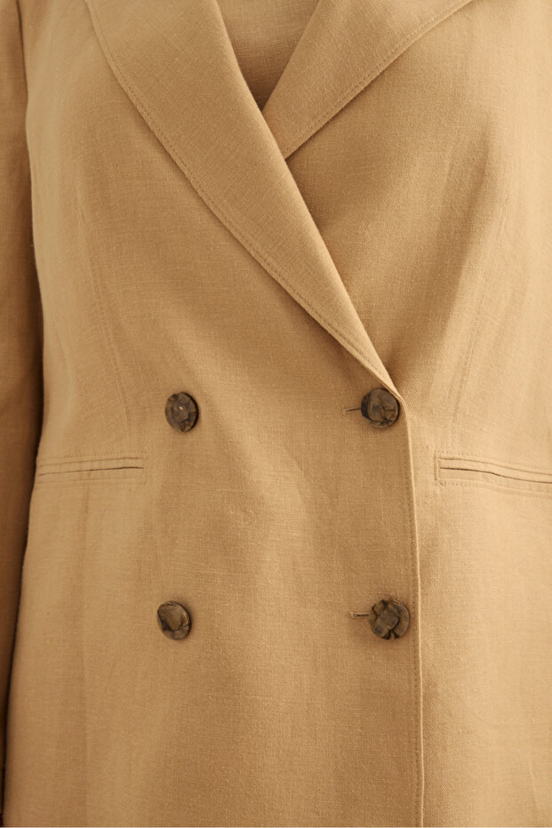Double Breasted Closure Linen Jacket - 6