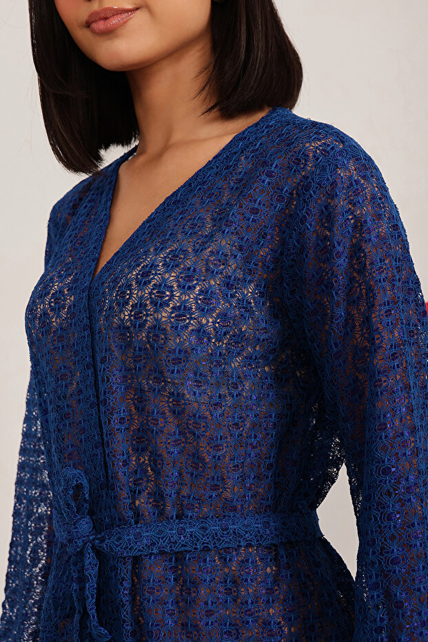 رداء شفاف أنيق باللون الأزرق الملكي - دانتيل - 5