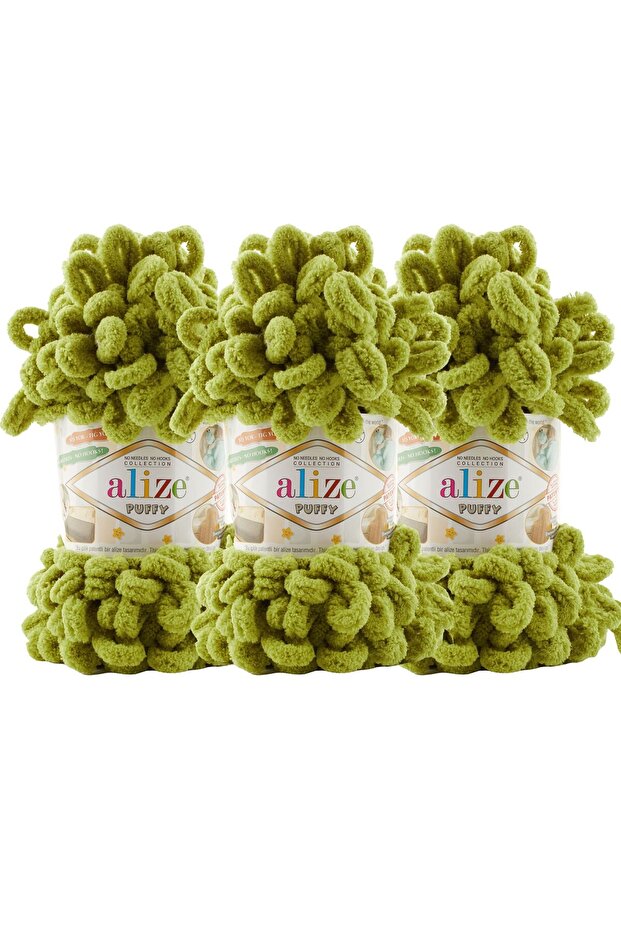 Puffy 3 Pack Hand Knitting Yarn - No Needles - 100g X 3 Pieces - Color No: 11 - Pistachio Green