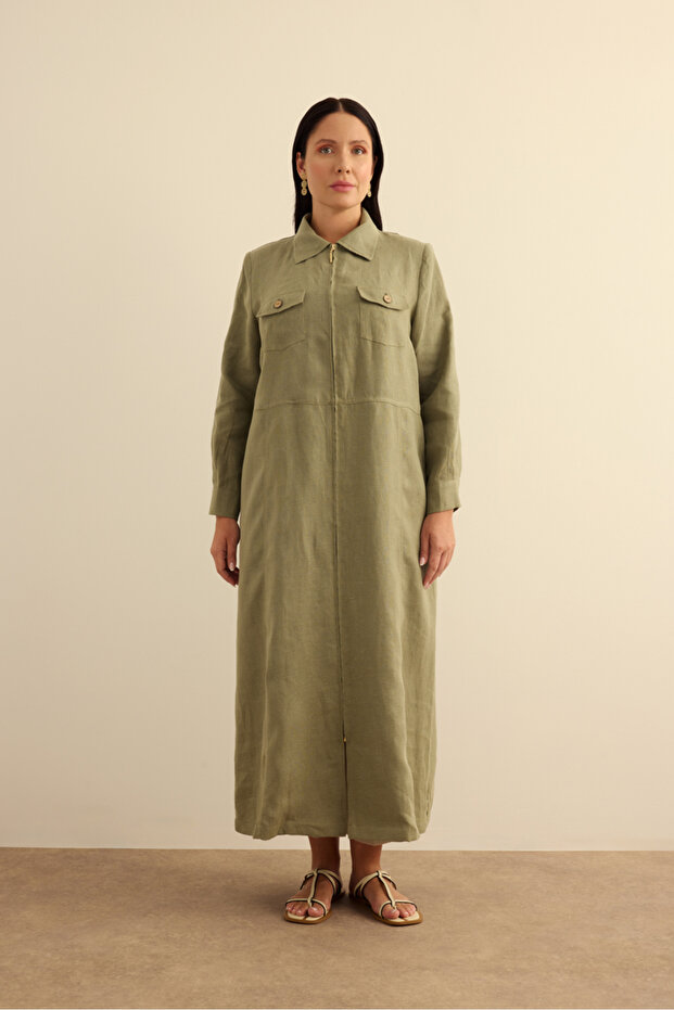 Fermuarlı Keten Ferace - 4