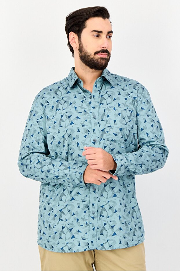 Men Slim Fit Long Sleeve Allover Print Casual Shirt, Multicolor