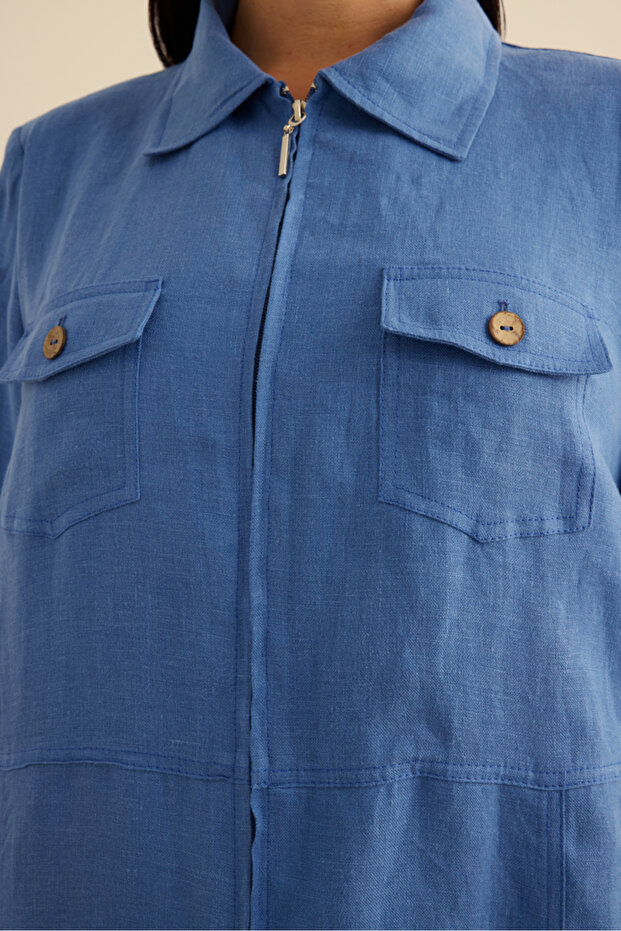 Fermuarlı Keten Ferace - 6