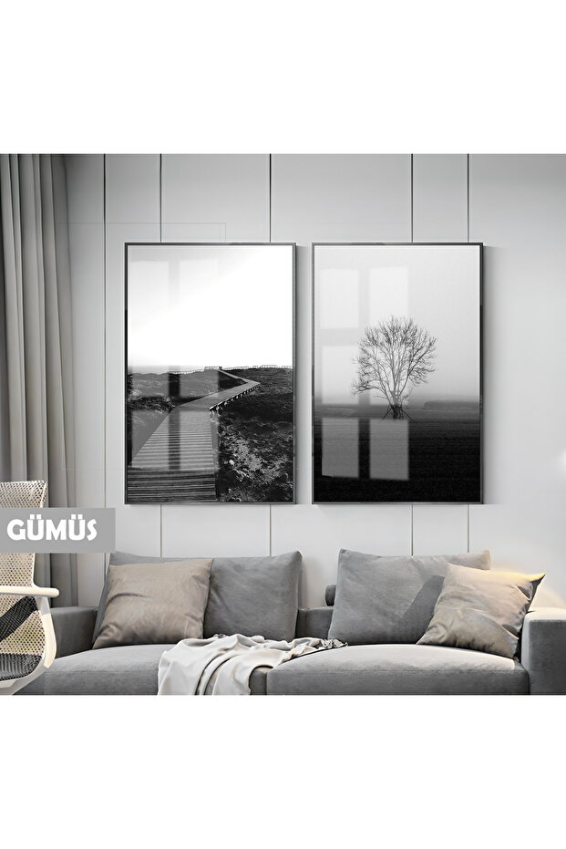 Amazing | Black&White Set Nature Modern Combination | Framed Glass Table 2 Pieces Vertical