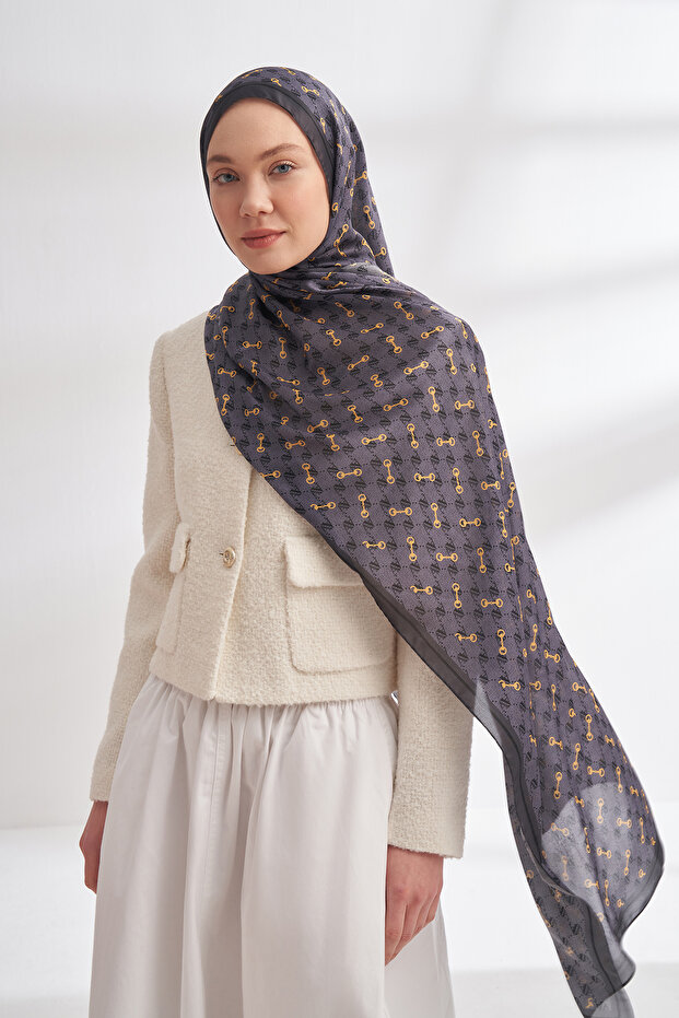 İTHAL VUAL MONOGRAM DESEN ŞAL - ANTRASİT - 1