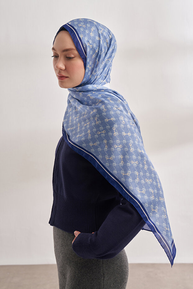 İTHAL VUAL MONOGRAM DESEN ŞAL - BEBE MAVİSİ - 1
