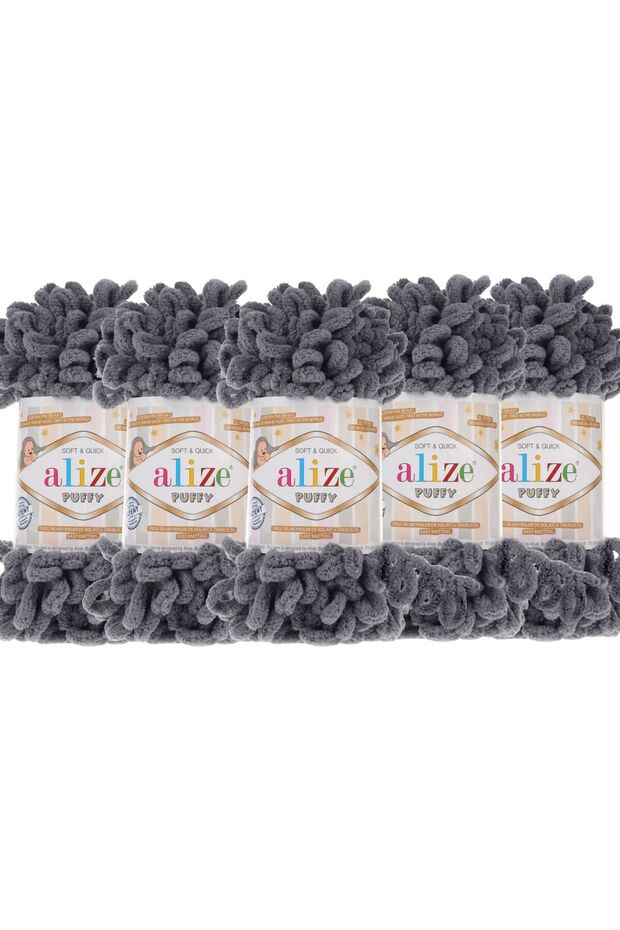 Puffy 5’li Paket El Örgü İpi - Şişsiz – 100g x 5 Adet – Renk No: 87 - Koyu Gri - 1