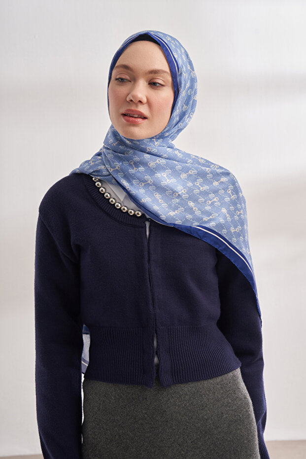 İTHAL VUAL MONOGRAM DESEN ŞAL - BEBE MAVİSİ - 3
