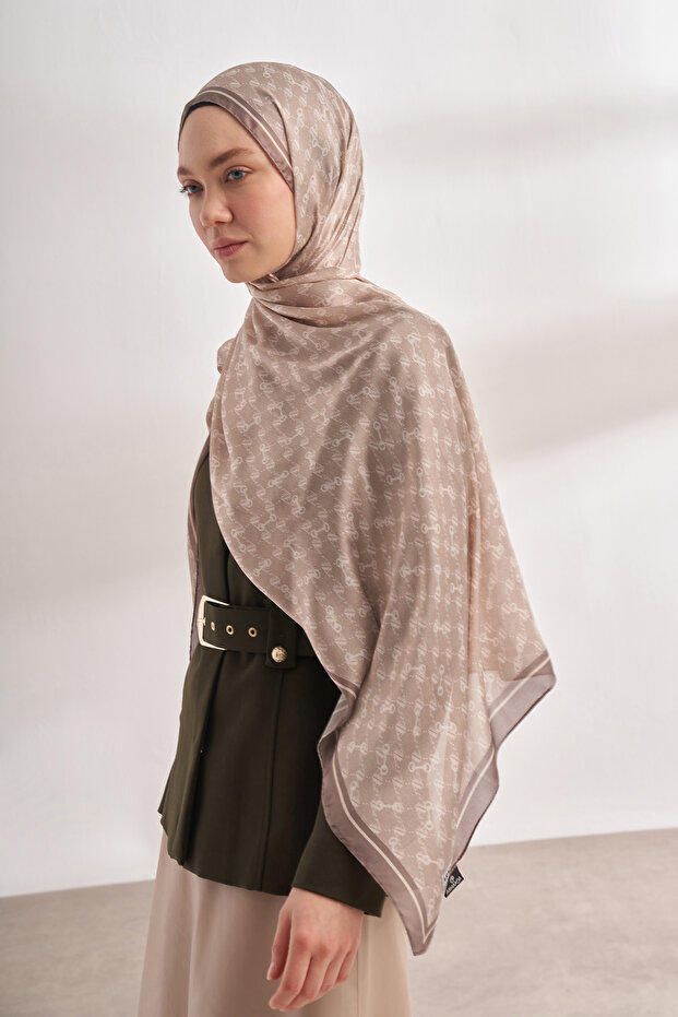 Imported Voile Monogram Pattern Shal - Nude - 3