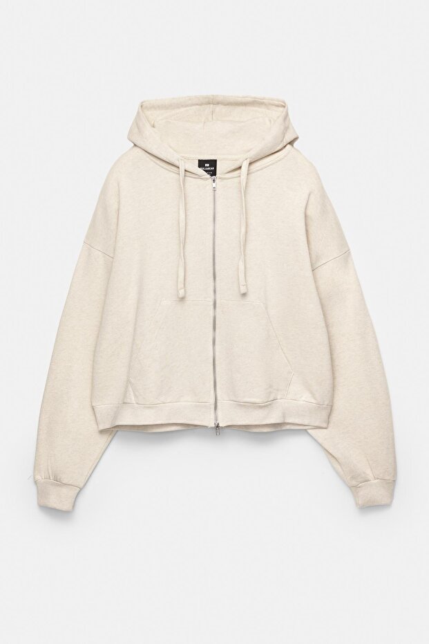 Kısa kesim kapüşonlu fermuarlı sweatshirt - 7