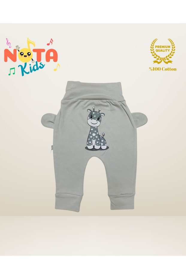 Giraffe Figure Printed, Eared, 100% Cotton Single Bottom Pajamas Without Booties