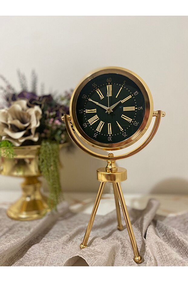 Gold Metal Tripod Table Clock - 3