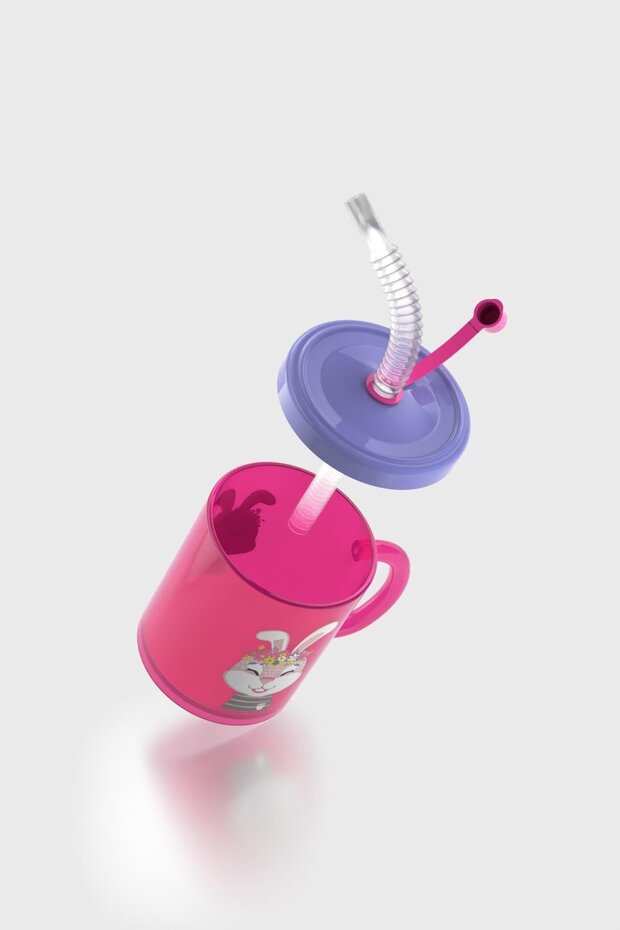 Ruby Rabbit Patterned 210 ml Pp Baby Cup with Straw and Handle 142003 Pink-Purple - 3