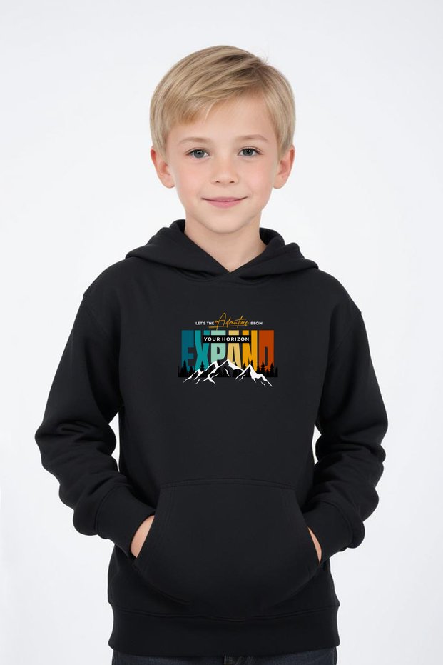 Boy's Sweatshirt with Hooded Kangaroo Pocket Expand Print Detail
