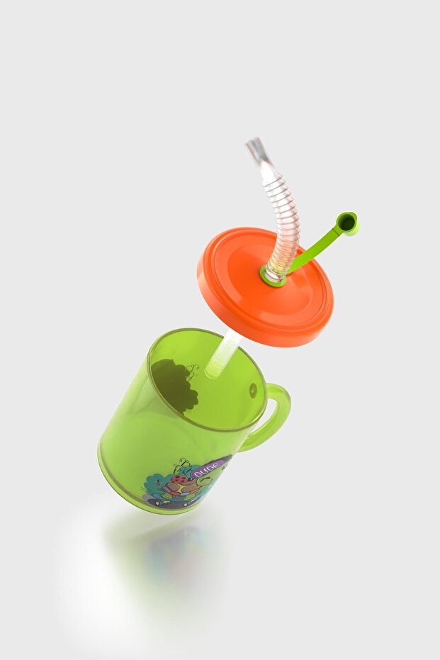 Ruby Turtle Patterned 210 ml Pp Baby Cup with Straw and Handle 142026 Green-Orange - 3
