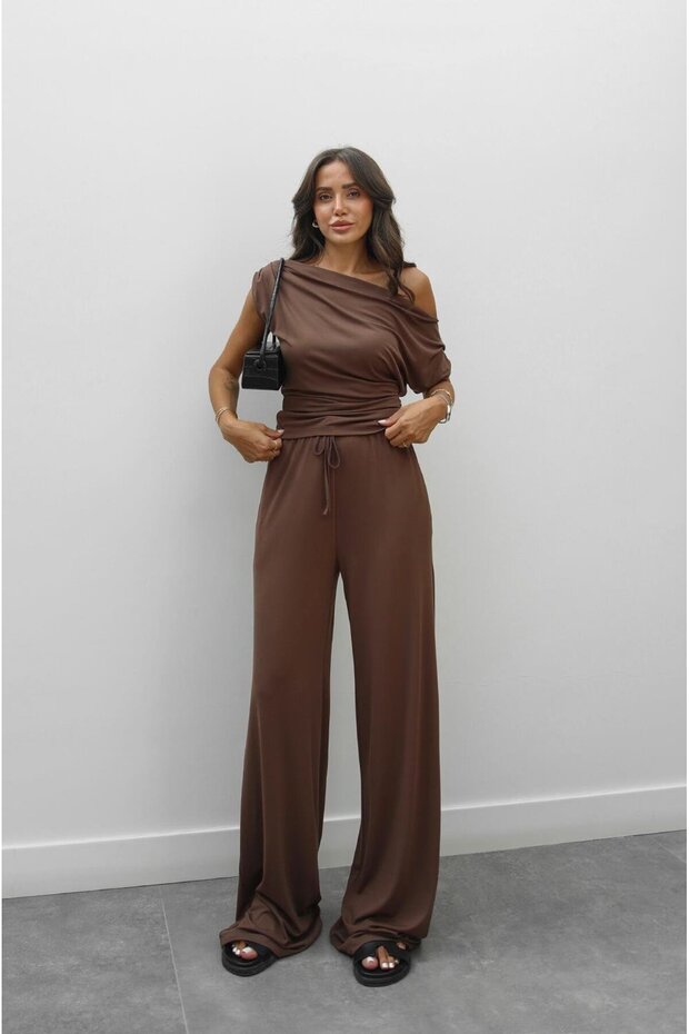 Brown Hendry Blouse Pants Modal Suit