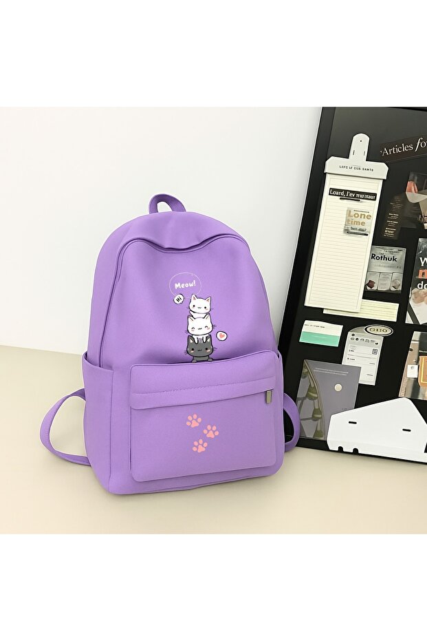 Cute Cat Printed School, Classroom, Course Backpack - 1