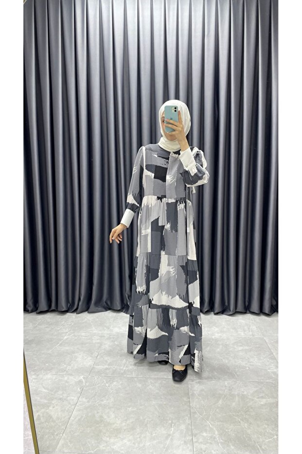 فستان منقوش بأزرار - 1