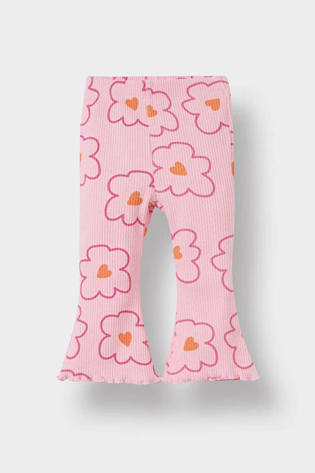 2'li Çiçekli Sweatshirt İspanyol Paça Tayt Pembe Kız Bebek Alt-Üst Takım F0514A5/PN99 - 3