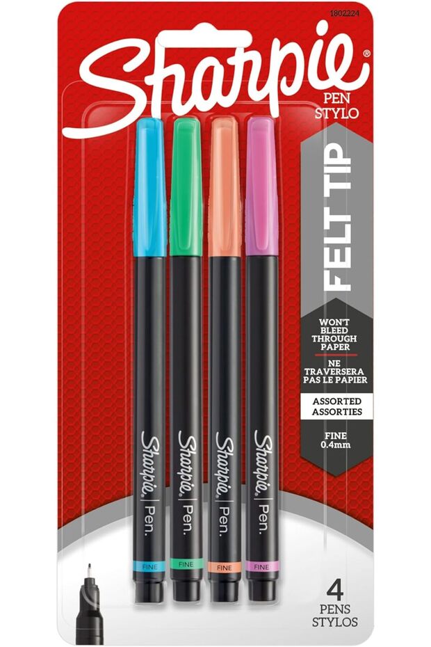 قلم ستايلو، ذو رأس رفيع، ألوان متنوعة، 4 قطع - 1