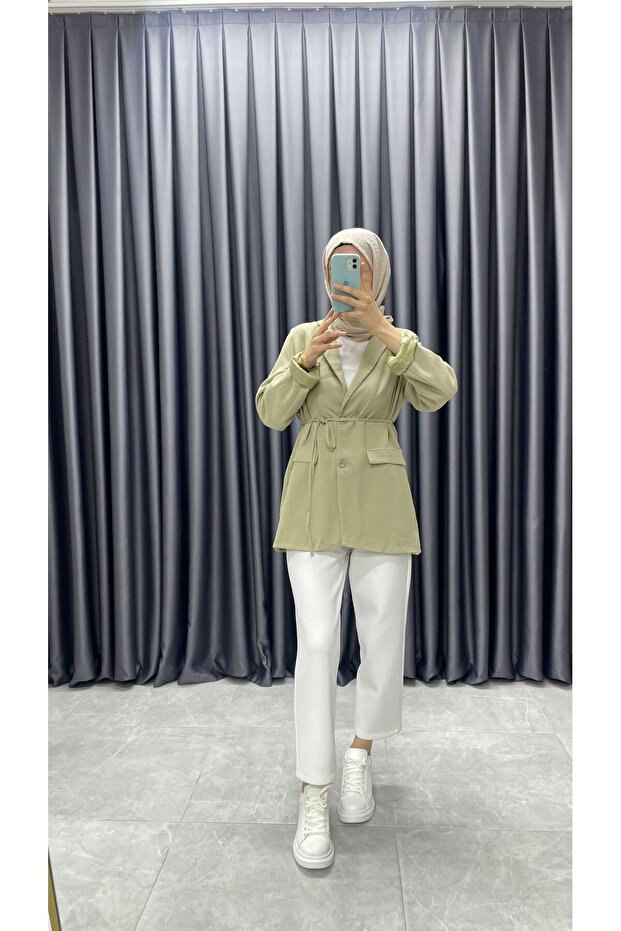 سترة بليزر بحزام من الكتان - 2