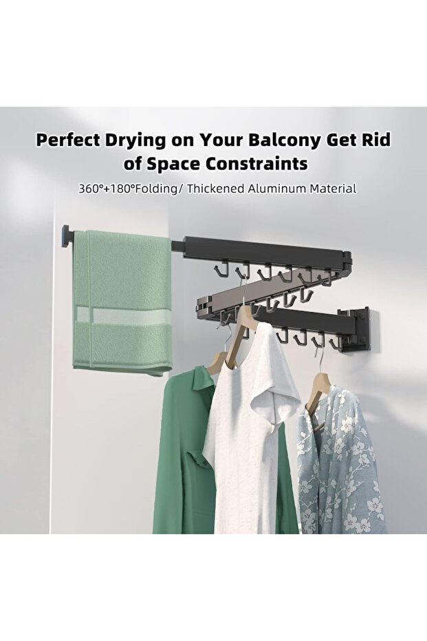 Wall-Mounted Drying Rack, Sunmostar, Retractable with Hooks - 3