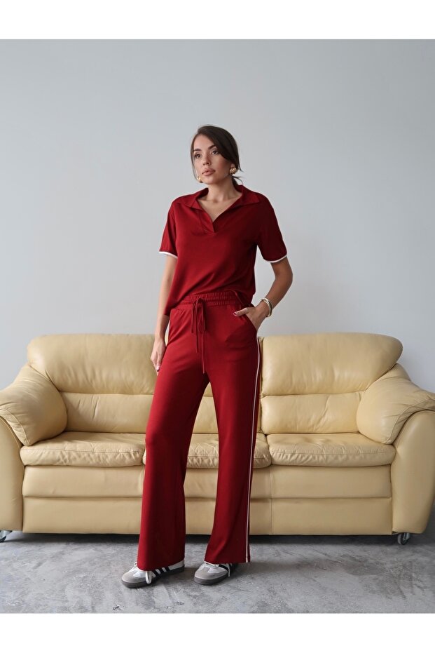 Women's Maribel Cotton Modal Fabric Polo Collar Blouse-Pants Two-Piece Bottom-Top Set, 4 Seasons Casual Set