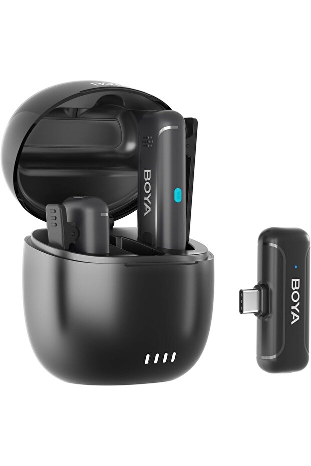 ميكروفون لافالير لاسلكي BY-WM3T-U2، تسجيل عالي الدقة ثنائي القناة، واجهة USB-C، أسود