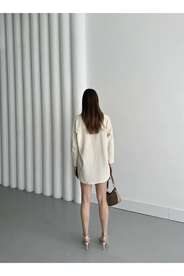 MÜSLİN SADE GÖMLEK KREM - 3