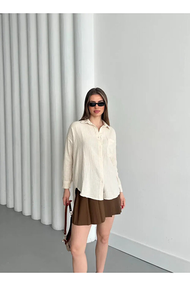 MÜSLİN SADE GÖMLEK KREM - 2