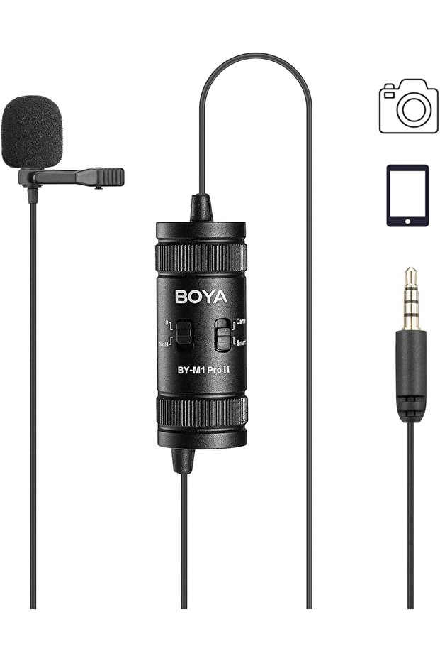 ميكروفون BY-M1 Pro II Lavalier مع خاصية إلغاء الضوضاء، متعدد الاتجاهات