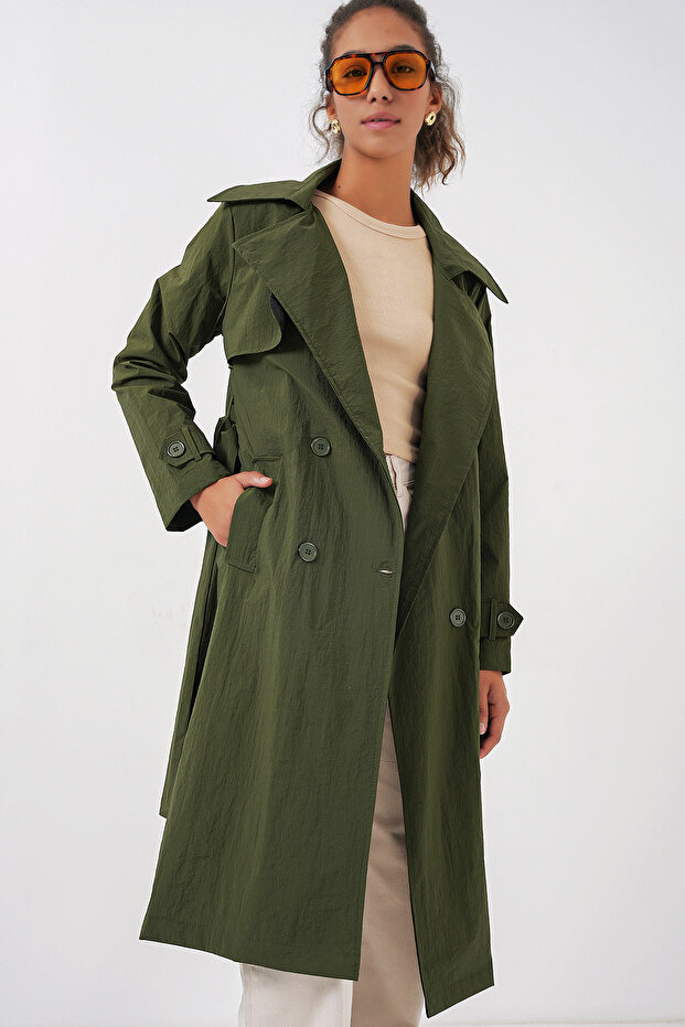 Women's Double Breasted Collar Trench Coat Khaki 1197