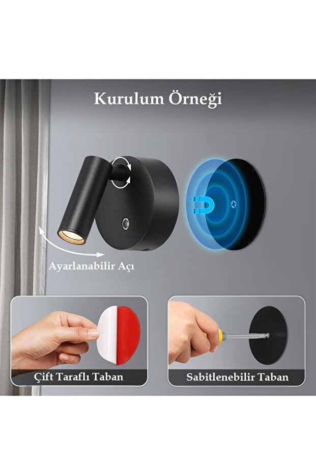 Ledx AL-XYD05 Çok Fonksiyonlu Dokunmatik Şarjlı 1200mAh Duvar Aplik 3000K-4000K-6500K TYPE-C Şarj Gi - 2